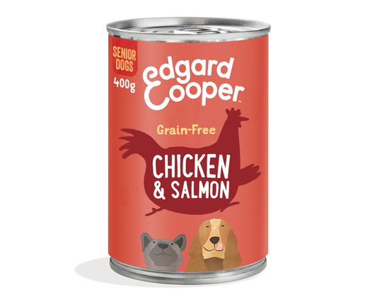 Lata de comida para perros senior con pollo y salmón sin cereales | Edgard & Cooper