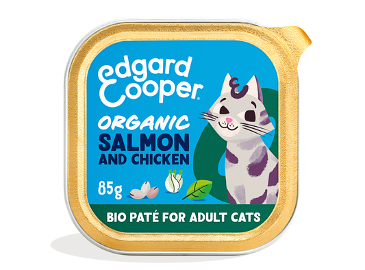 Paté de salmón y pollo ecológicos sin cereales para gatos | Edgard & Cooper