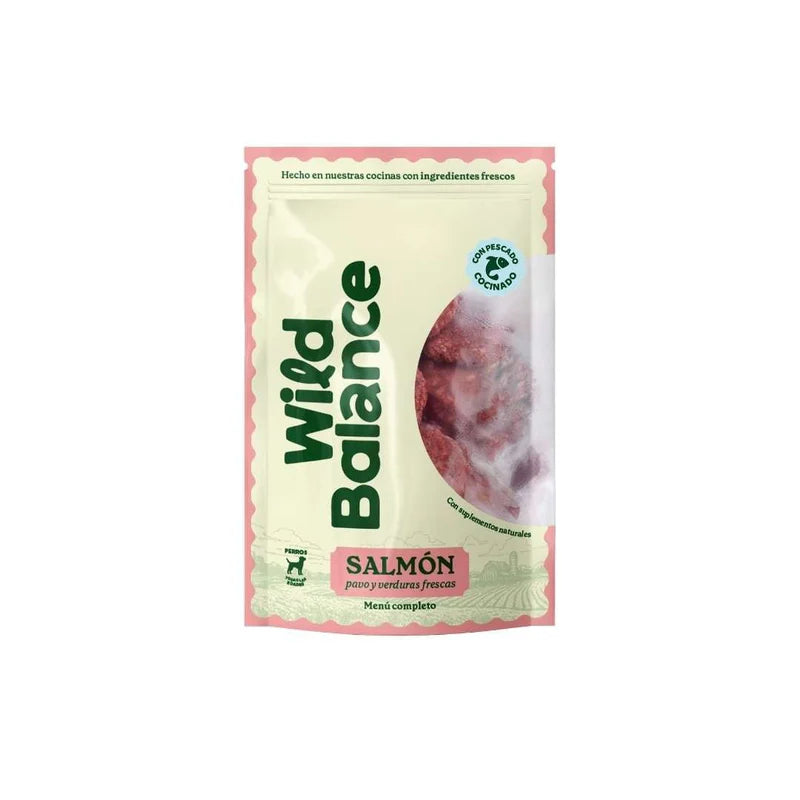 Wild Balance Menú completo de salmón cocinado y pavo crudo con verduras frescas para perro