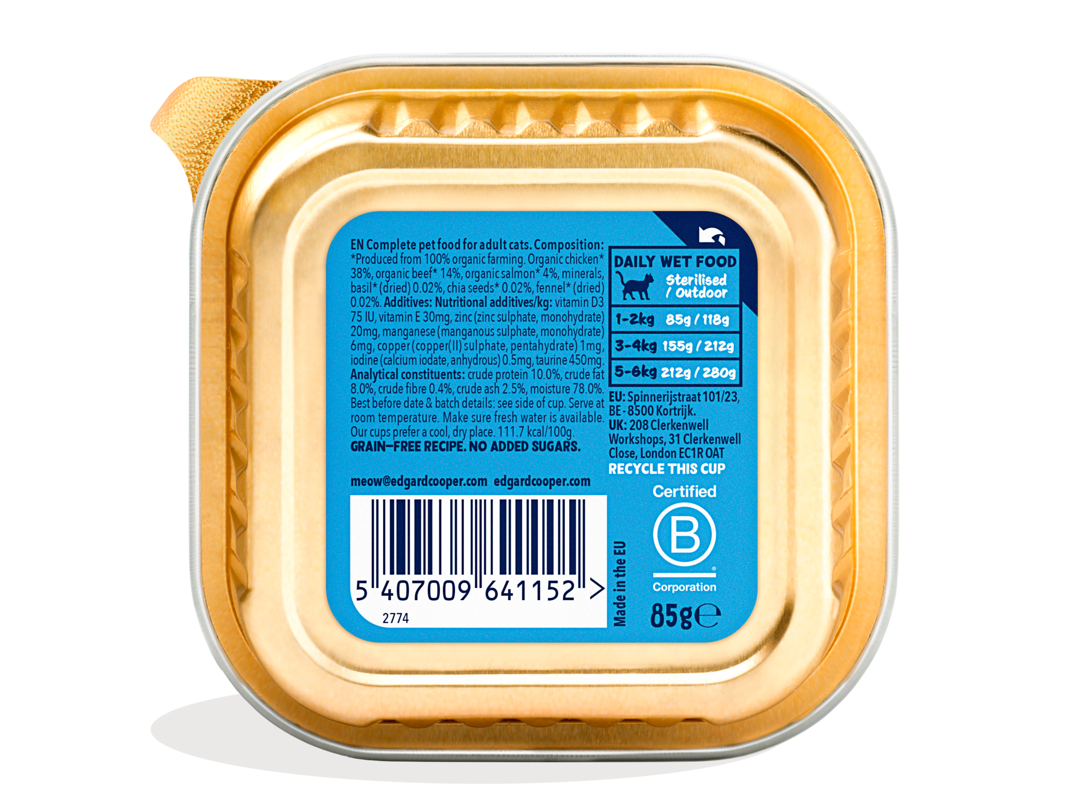 Paté de salmón y pollo ecológicos sin cereales para gatos | Edgard & Cooper