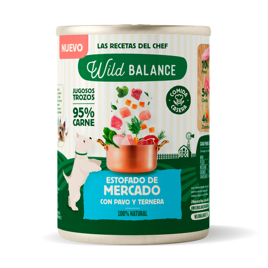 Lata de Estofado de Mercado con Pavo y Ternera para Perros 400gr