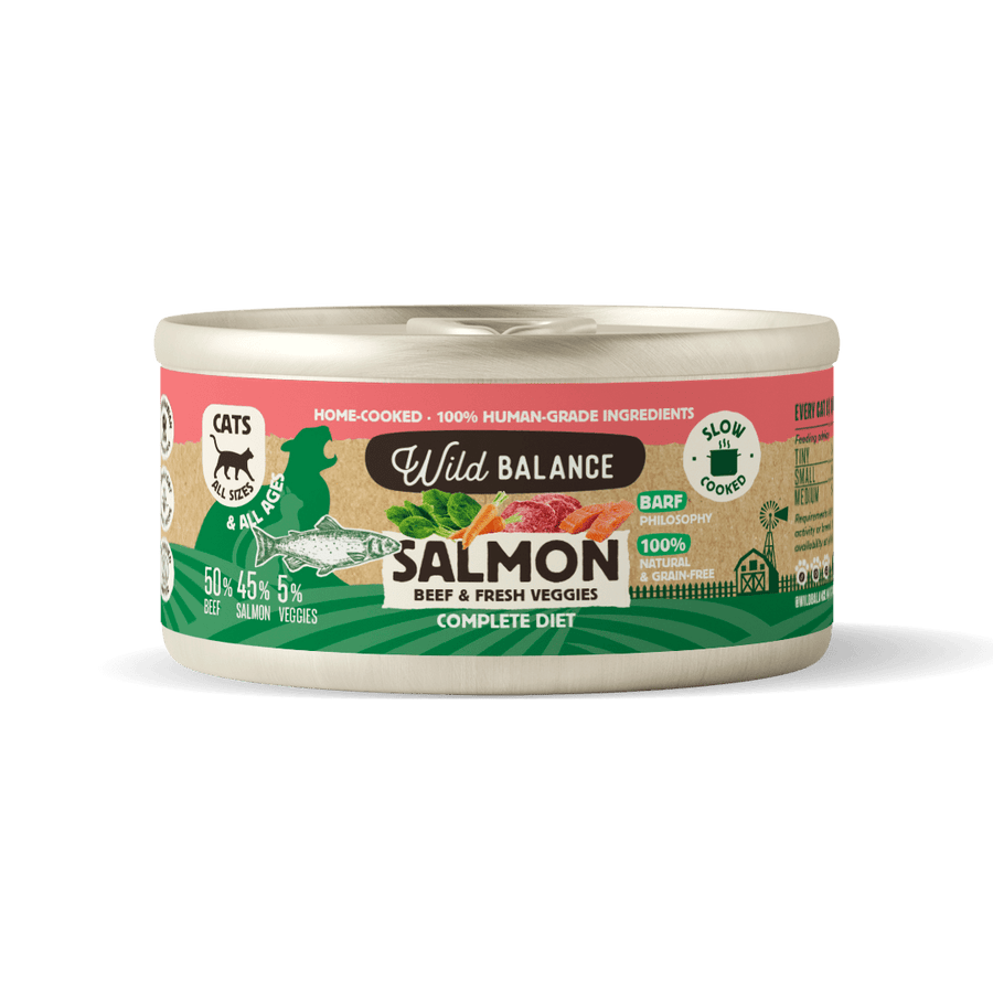 Lata de Salmón y Ternera para gatos 120g - Filosofía BARF