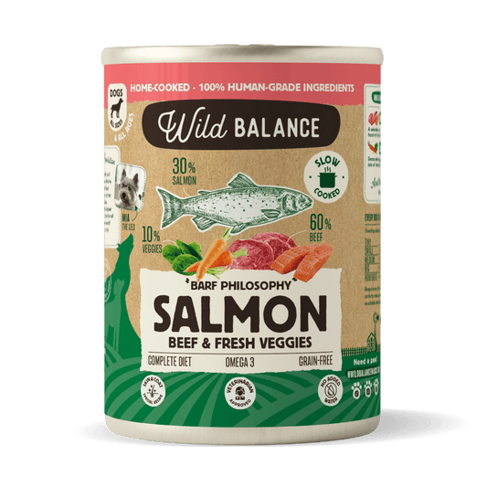 Lata de Salmón y Ternera para perros 400g - Filosofía BARF