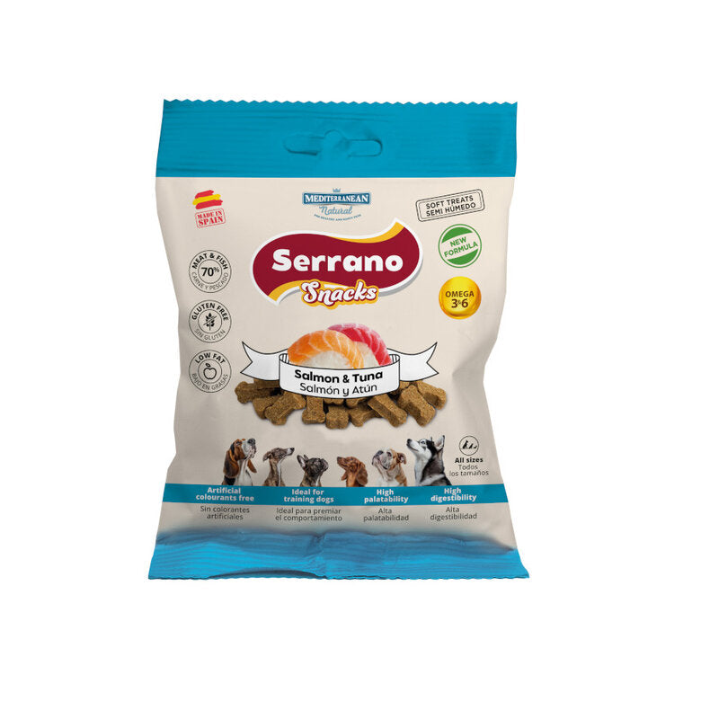 85 g Mediterranean Natural Serrano Galletas Salmón y Atún para perros