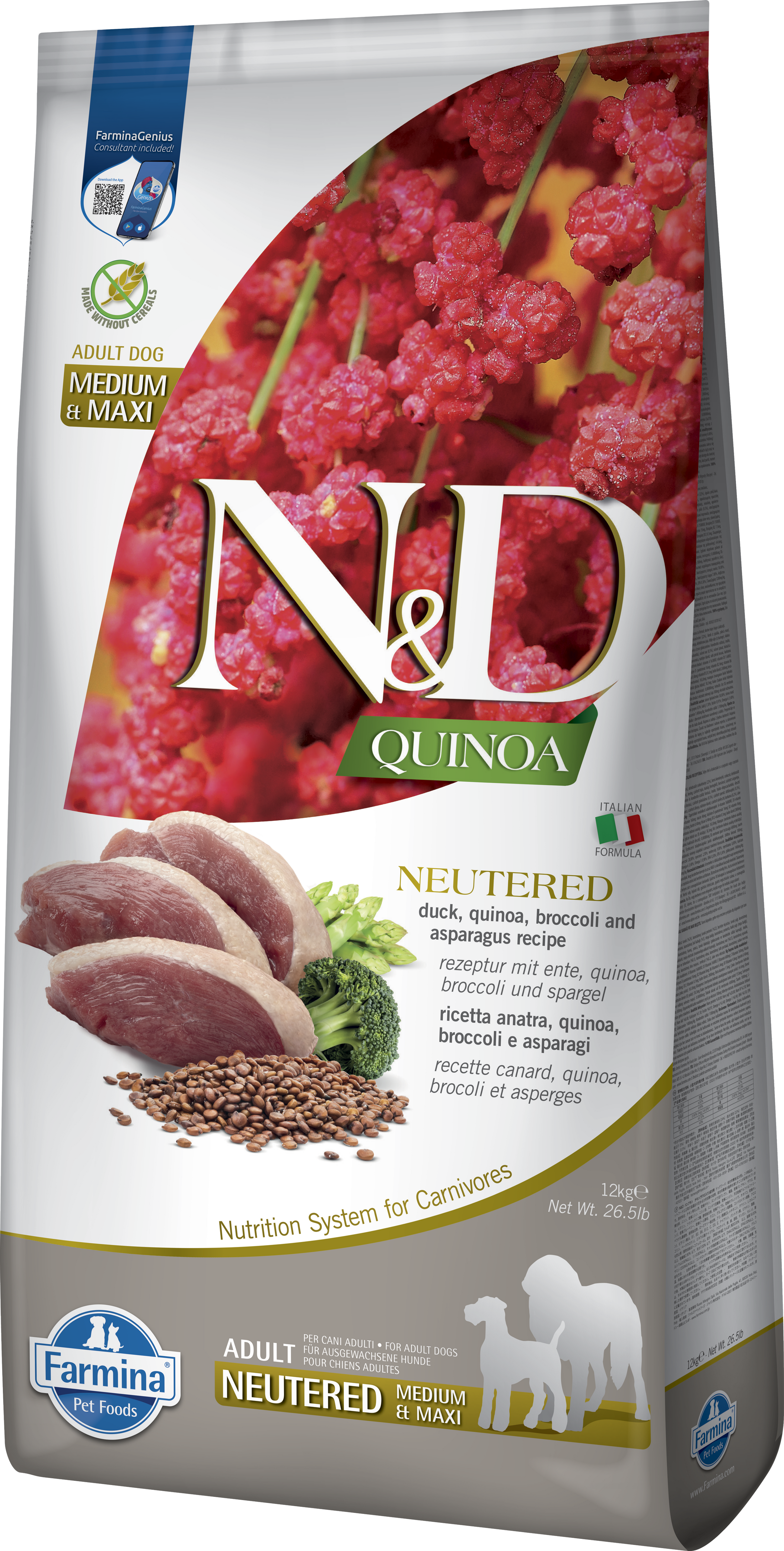 FARMINA ND DOG QUINOA NEUTERED PATO MEDIUM MAXI