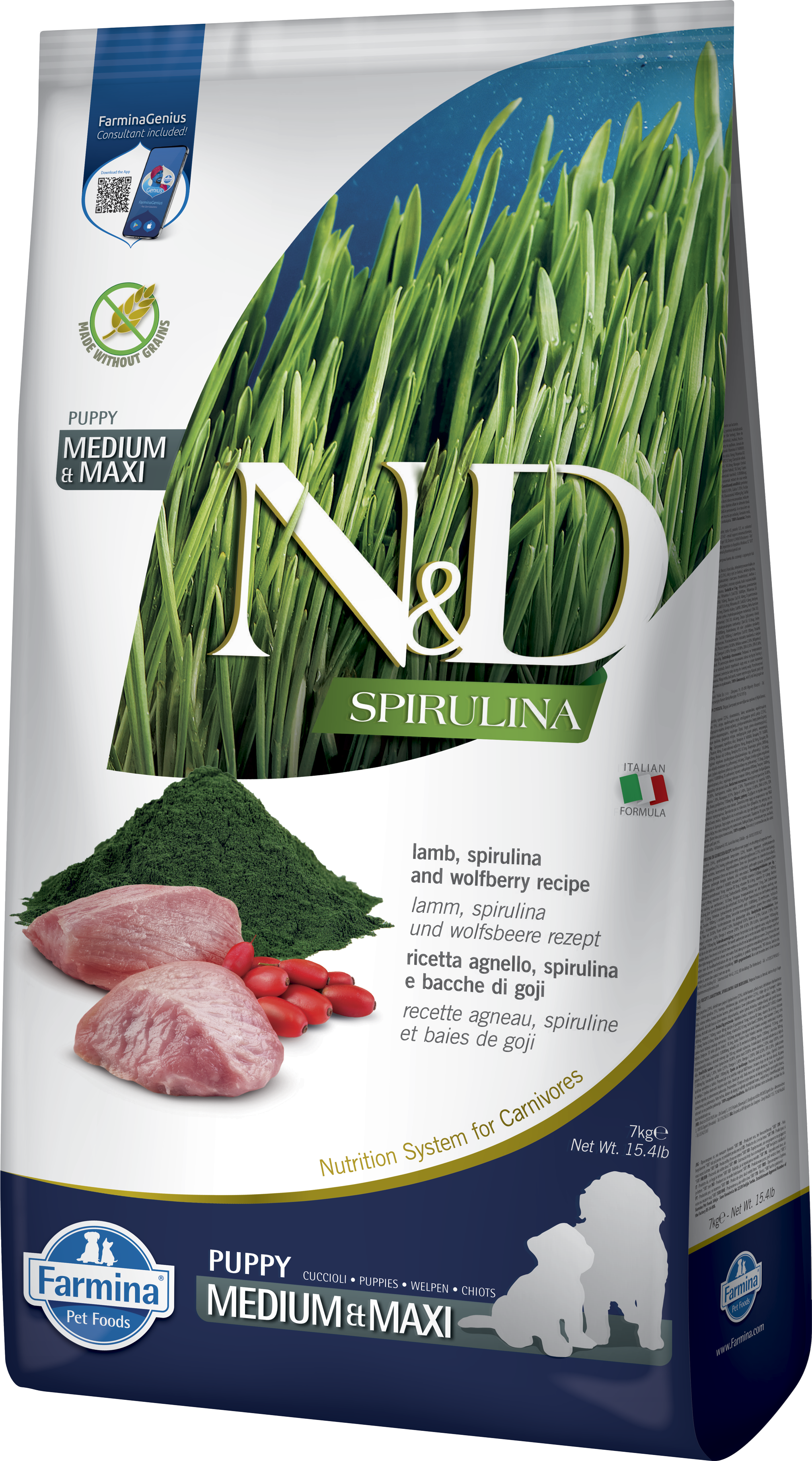 FARMINA ND DOG PUPPY SPIRULINA MEDIUM MAXI CORDERO