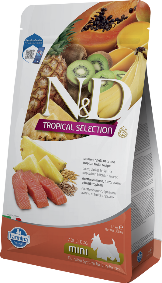 FARMINA ND Dog Tropical Selection Mini Lachs – 5 Kg Trockenfutter Für Kleine Hunde