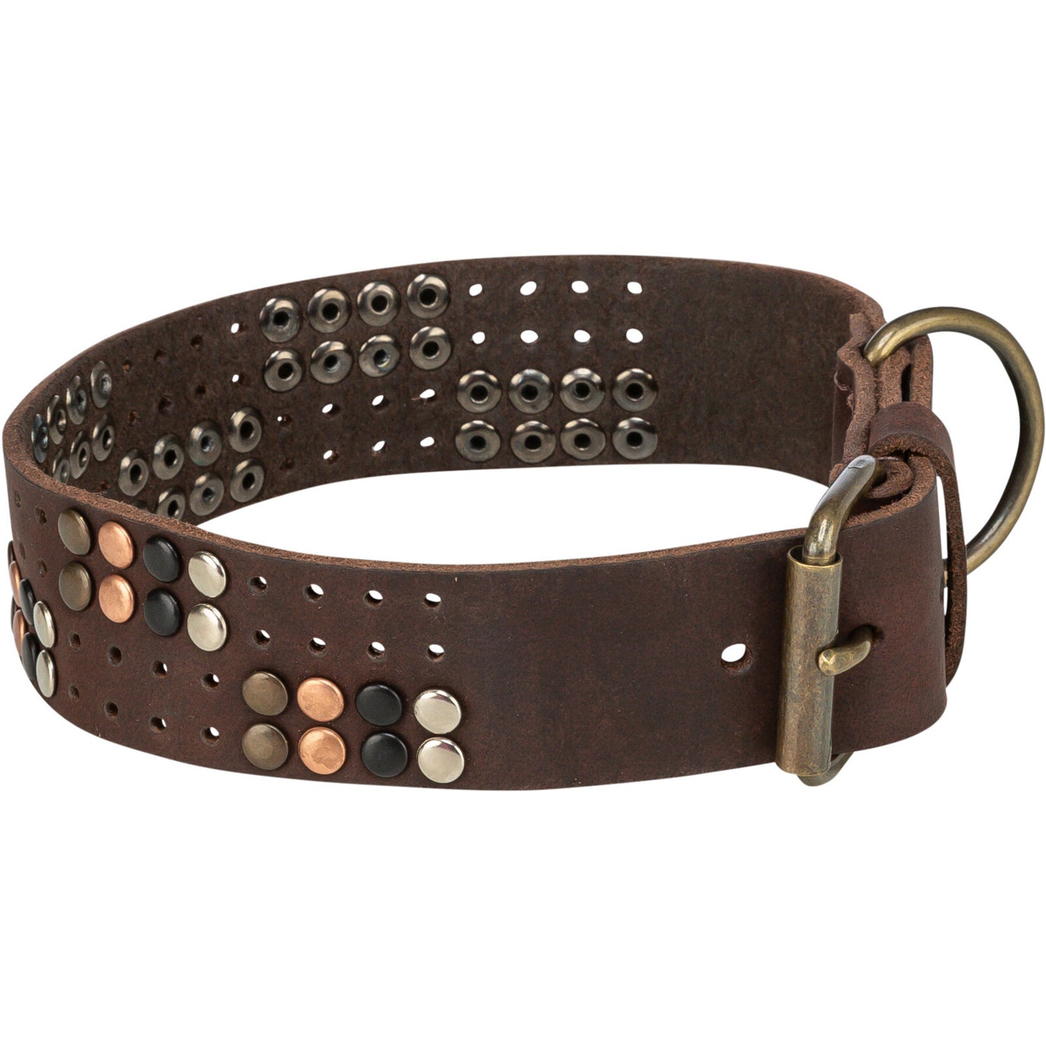 Rustic Collar de piel engrasada Remaches, extra ancho