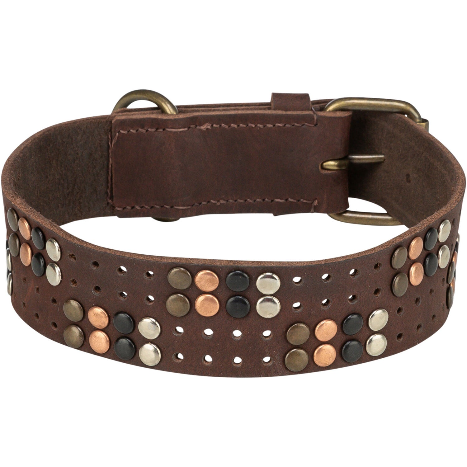 Rustic Collar de piel engrasada Remaches, extra ancho