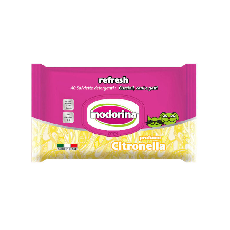 Inodorina Refresh Citronella Toallitas húmedas para perros y gatos