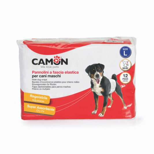 Camon - 12 pañales banda elástica para perros macho - Talla L